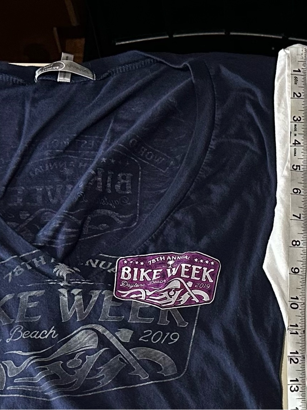Bike Week 2019 Navy V-Neck Tee with Patch and 2018 White Bike Week V-Neck Tee